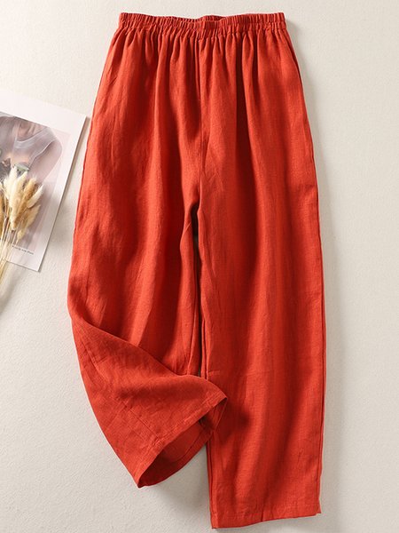 

Loose Casual Plain Pants, Orange, Pants