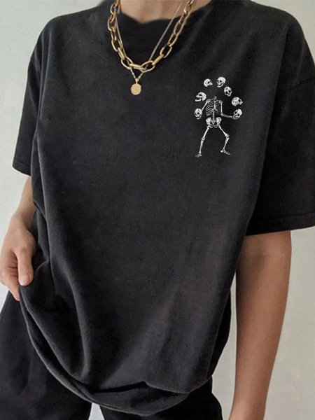 

Women's Short Sleeve Tee T-shirt Summer Skull Distressing Cotton Crew Neck Daily Going Out Vintage Top Black, T-Shirts