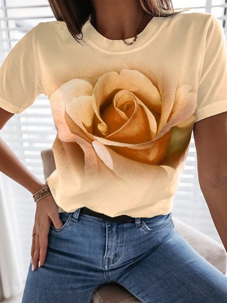 Jersey Casual Floral Loose T Shirt