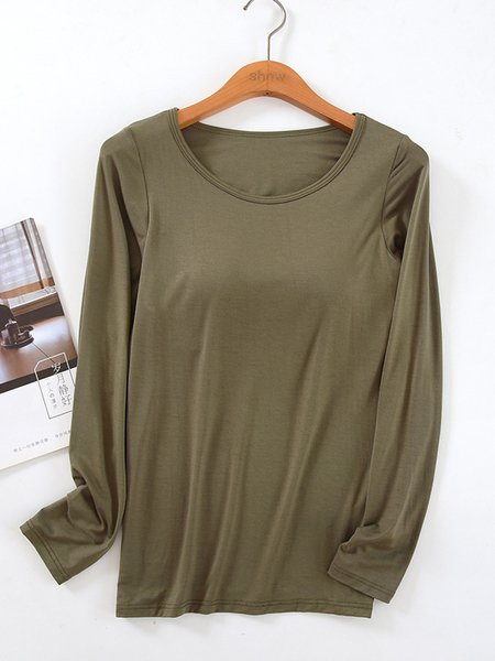 

Women Cozy Built-in Bra Padded Push-Up Stretchable Modal T-shirt, Green, T-shirts