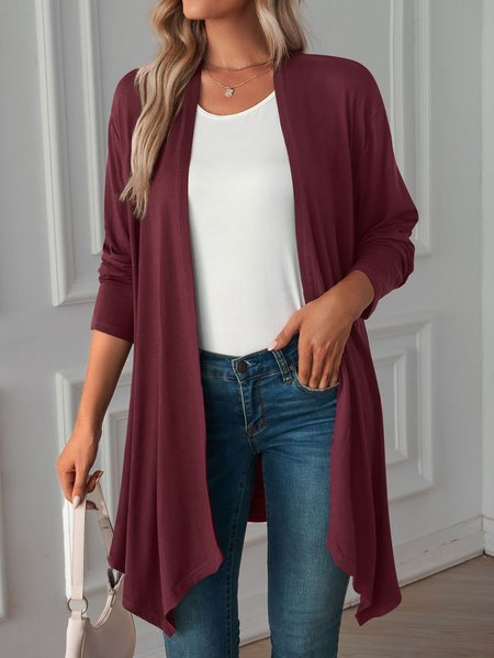 

Knitted Casual Plain Kimono, Wine red, Cardigans