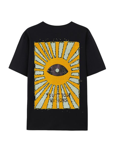 

Women's Short Sleeve Tee T-shirt Summer Ethnic Cotton Crew Neck Daily Going Out Vintage Top Blue, Black, T-Shirts
