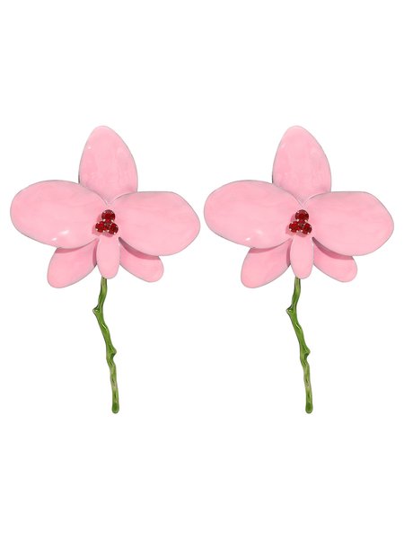 

1pair Exaggerated Metal Flower Earrings, Pink, Earrings