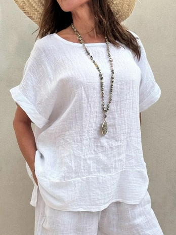 

Loose Casual Cotton Shirt, White, Blouses & Shirts