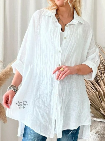 

Shawl Collar Casual Shirt, White, Blouses & Shirts