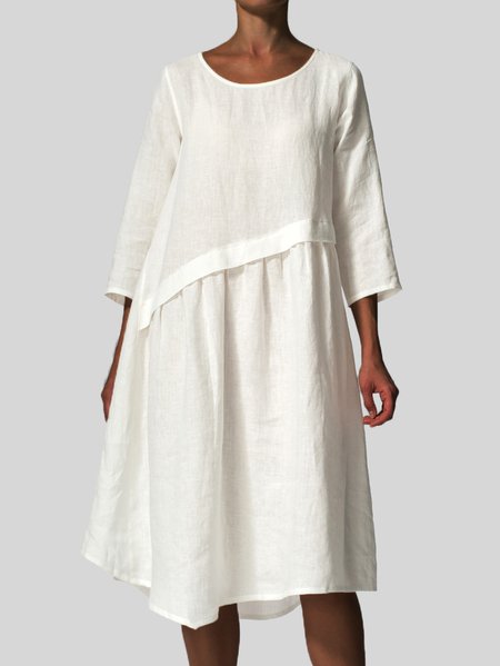 

Loose Casual Cotton Dress With No, White, Midi Dresses