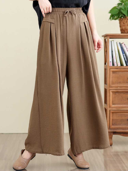 

Casual Plain Loose Pants, Khaki, Pants