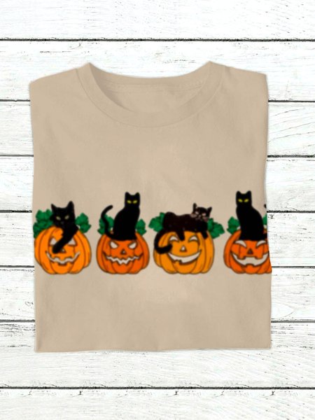 

Halloween Casual Crew Neck Pumpkins And Cat Sweatshirt, Khaki, Hoodies & Sweatshirts
