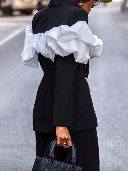 

Long Sleeve Color Block Elegant Regular Fit Blazer, Black-white, Blazers