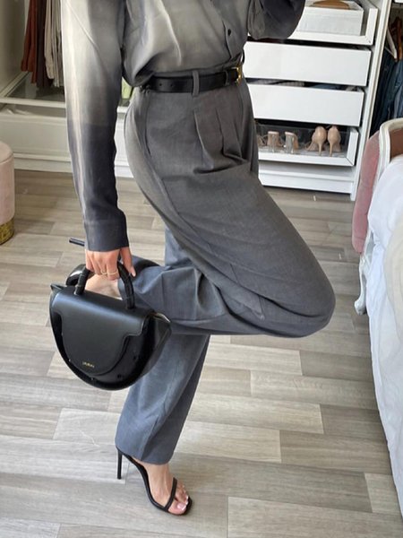 Regular Fit Urban Plain Pants, Gray, Pants