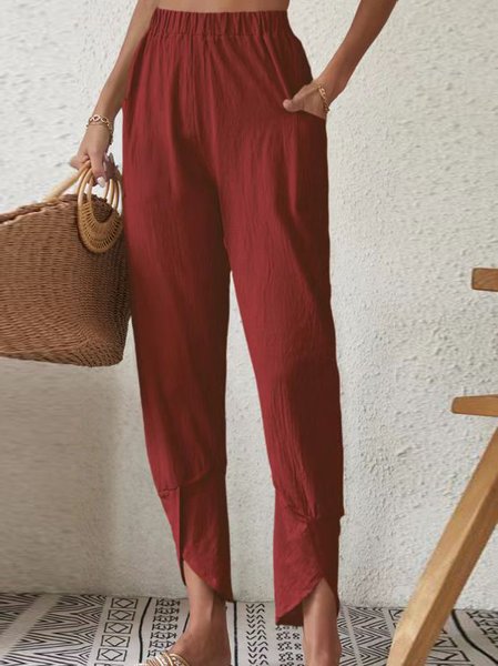 

Casual Cotton Pocket Stitching Plain Pants, Wine red, Pants