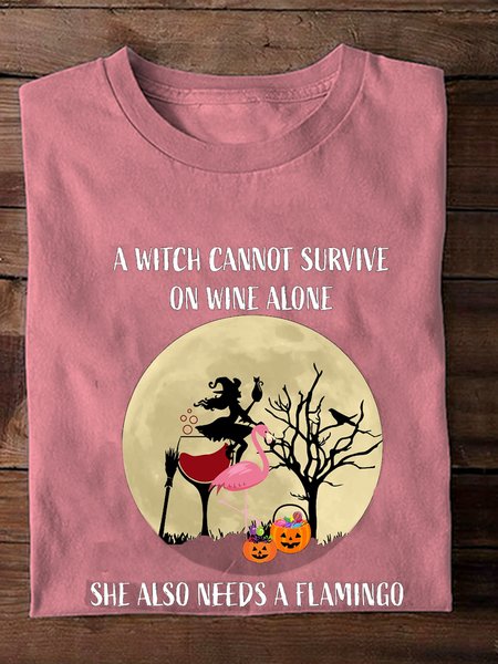 

Halloween Casual Plain Crew Neck Long Sleeve T-shirt, Pink, T-shirts