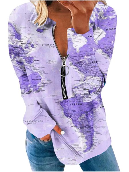

Casual Half Open Collar Abstract Sweatshirt Zipper, Purple, Hoodies & Sweatshirts