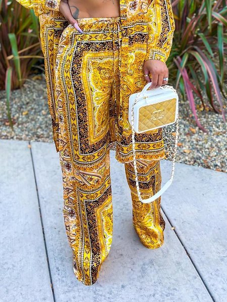 Ethnic Casual Regular Fit Fashion Pants, Yellow, Pants