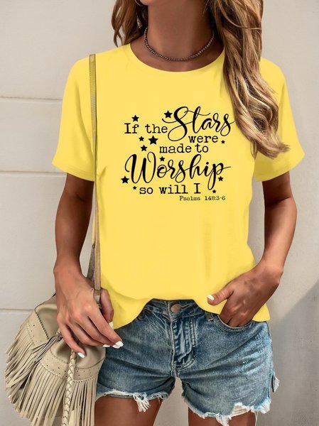 

Women's Short Sleeve Tee T-shirt Summer Text Letters Cotton Crew Neck Daily Going Out Casual Top Blue, Mustard, T-Shirts