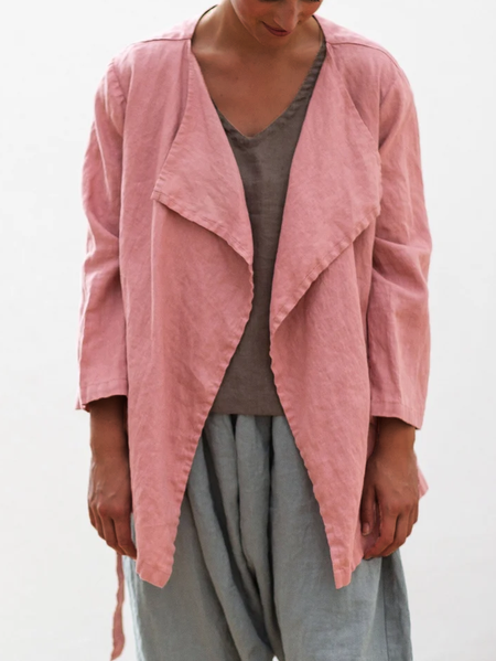 

Vacation Plain Kimono With Belt, Pink, Outerwear