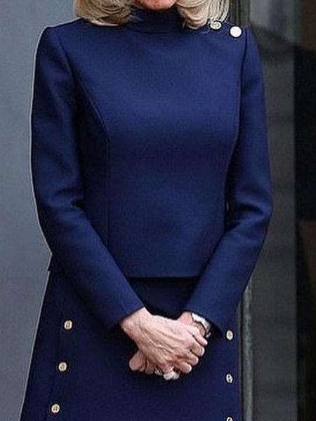 

Urban Plain Long Sleeve Regular Fit Buttoned Blouse, Dark_blue, Blouses and Shirts