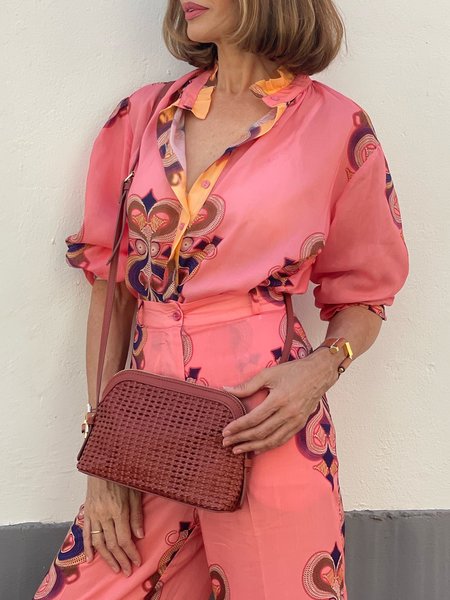 

Elegant Regular Fit Floral Shirt Collar Shirt, As picture, Blouses and Shirts