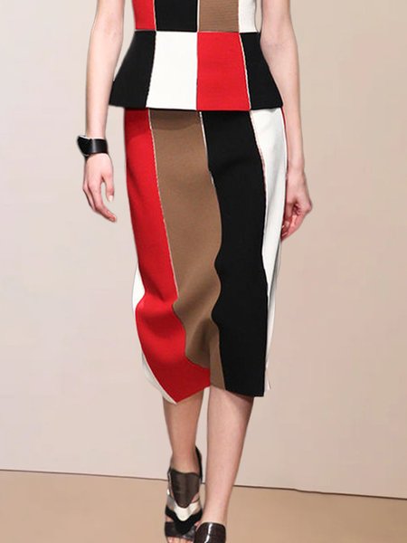 

Color Block Urban Regular Fit Split Joint Skirt, As picture, Skirts