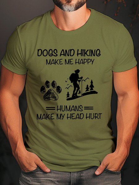

Dogs and Hiking Make Me Happy Crew Neck T-Shirt, Army green, T-shirts