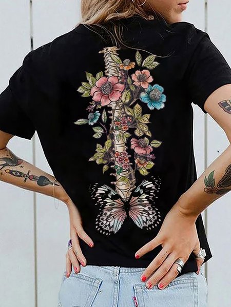 

Women's Short Sleeve Tee T-shirt Summer Floral Printing Cotton Crew Neck Daily Going Out Casual Top Black, T-Shirts