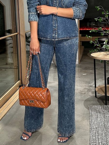 

High Waist Denim Casual Plain Straight Jeans, Denim blue, Jeans