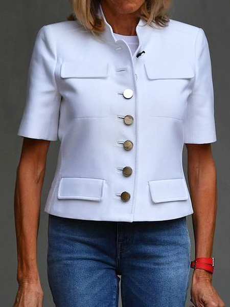 

Regular Fit Urban Regular Sleeve Short Sleeve Plain Stand Collar Jacket, White, Jackets
