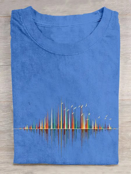 

Random Print Cotton Casual T-Shirt, Blue, T-shirts