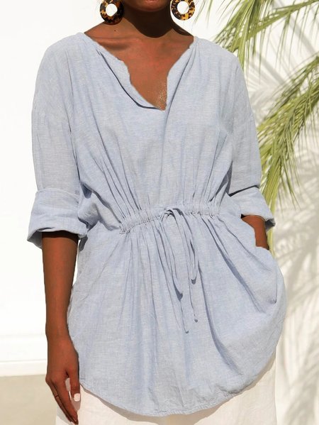 

Cotton And Linen Casual Shirt, Blue, Blouses & Shirts