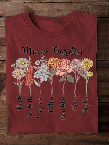 

Casual Floral Crew Neck Long Sleeve T-shirt, Wine red, T-shirts