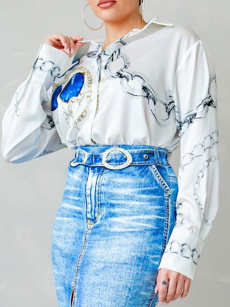 

Shirt Collar Abstract Urban Loose Shirt, As picture, Blouses and Shirts