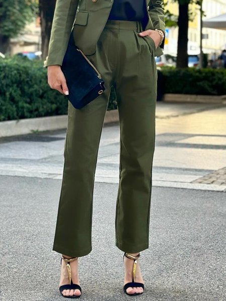 

Pocket Stitching Urban Regular Fit Plain Pants, Army green, Pants