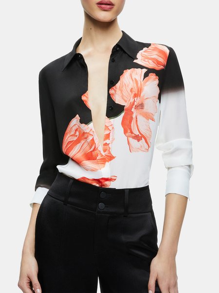Urban Chic Floral Print Shirt, Black-white, Blouses and Shirts