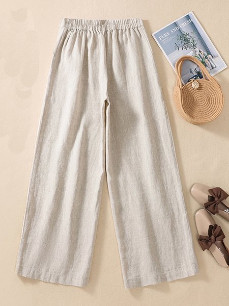 Casual Plain Loose Cotton Pants