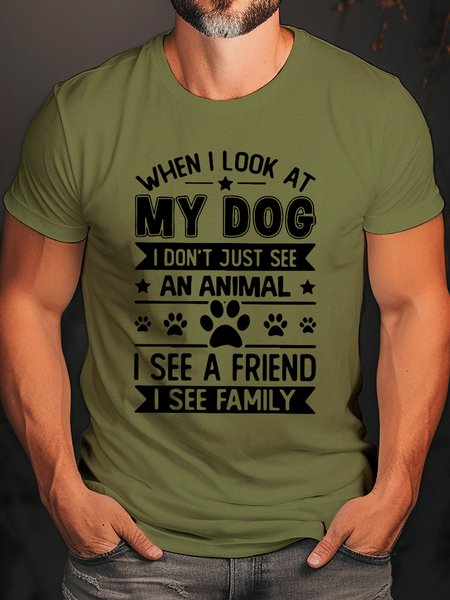 

MY DOG IS MY FRIEND MY FAMILY CREW NECK T-SHIRT, Army green, T-shirts