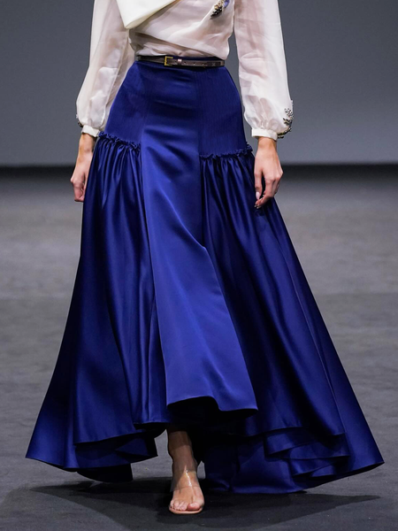 

Loose Plain Elegant Maxi Skirt, Blue, Skirts