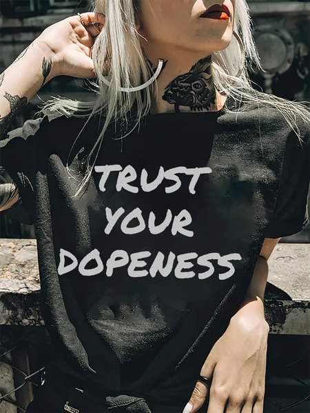 

Women's Short Sleeve Tee T-shirt Summer Text Letters Printing Cotton Crew Neck Daily Going Out Casual Top Black, T-Shirts