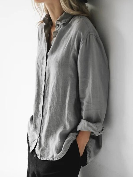 

Loose Cotton Casual Shirt, Gray, Blouses & Shirts