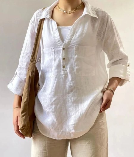 

Casual Loose Plain Half Open Collar Shirt, White, Blouses & Shirts
