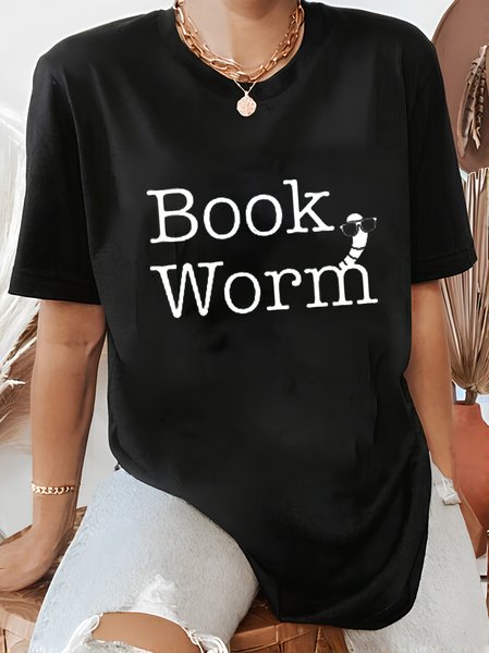 

Women's Short Sleeve Tee T-shirt Summer Text Letters Cotton Crew Neck Daily Going Out Casual Top Black, T-Shirts
