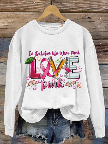 

Casual Crew Neck Text Letters Sweatshirt, White, Hoodies & Sweatshirts