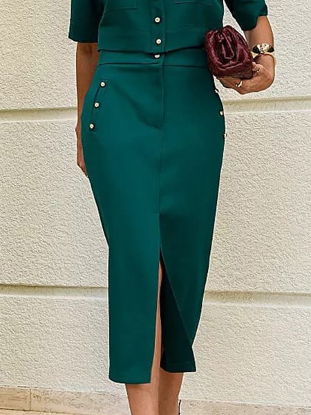 

Plain Pockes Regular Fit Urban Skirt, Green, Skirts