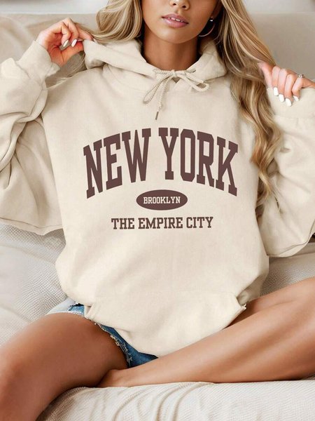 

Long Hoodie Sweatshirt With Drawstring & Graphic Print, Khaki, Sweatshirts & Hoodies