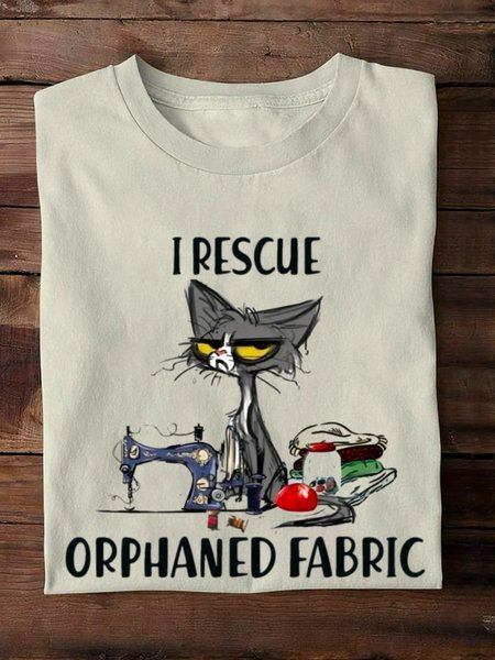 

Casual Cat Crew Neck Long Sleeve T-shirt, Apricot, T-shirts