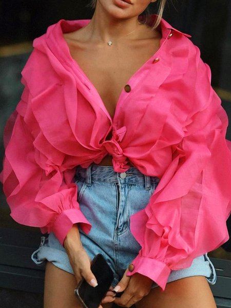 

Regular Sleeve Urban Plain Shirt, As picture, Blouses and Shirts