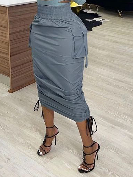 

Loose Casual Plain Midi Skirt, As picture, Skirts