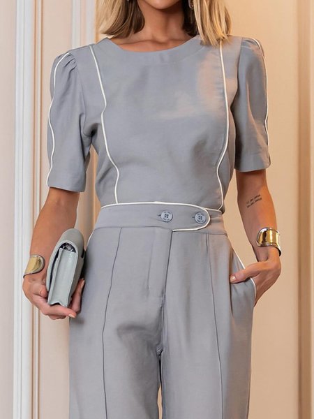 

Urban Simple Crew Neck Color Block Blouse, Gray, Blouses and Shirts
