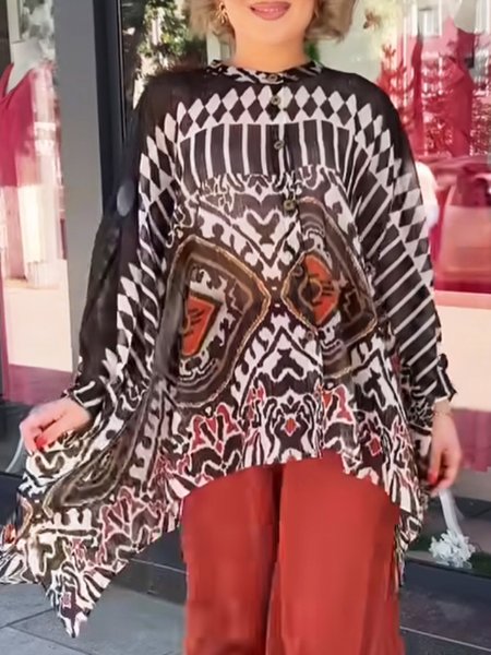 

Casual Loose Dolman Sleeve Ethnic Patterns Shirt, As picture, Blouses and Shirts