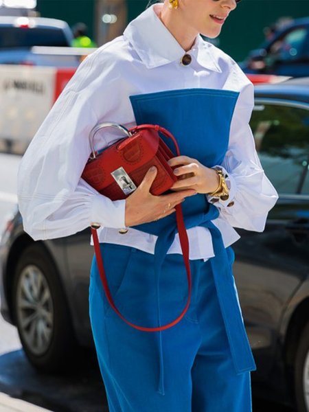 

Urban Long Sleeve Shirt And Waistband Two-Piece Set, Blue-white, Two-piece Set
