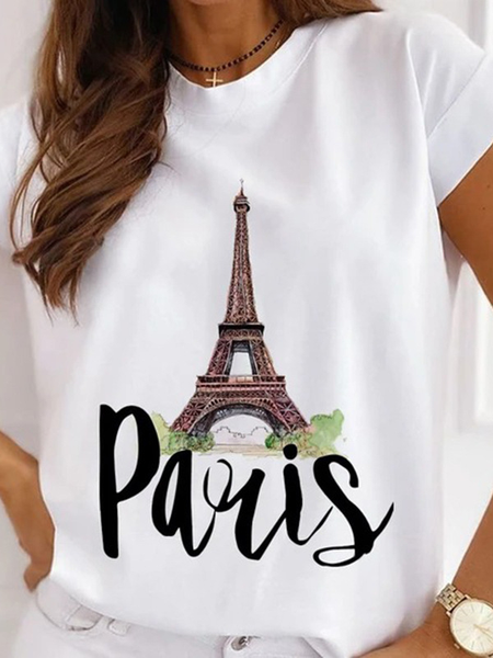 

Casual Letter Pattern Crew Neck Short Sleeve T-shirt, Color1, T-shirts